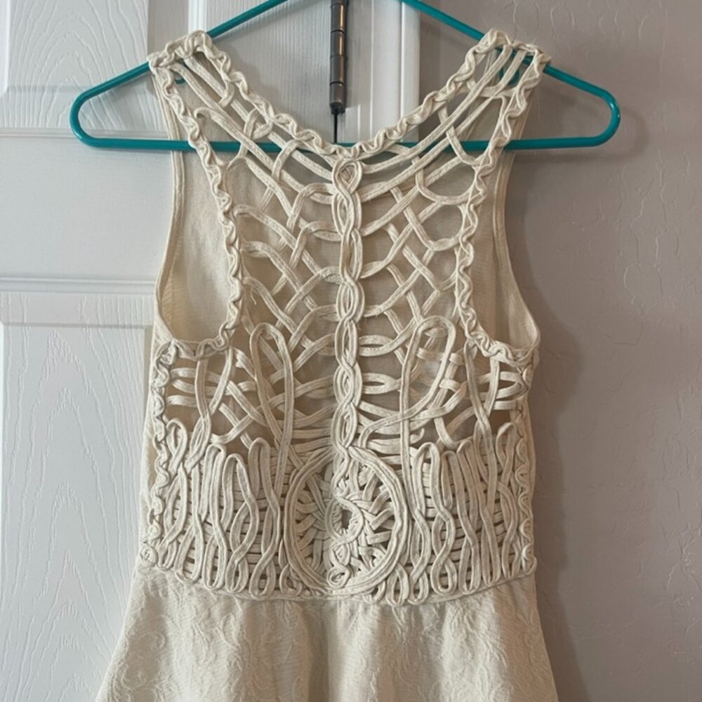 Free People Affairs in Versailles Ivory Crochet Lace Back Peplum Tank Top Sz S